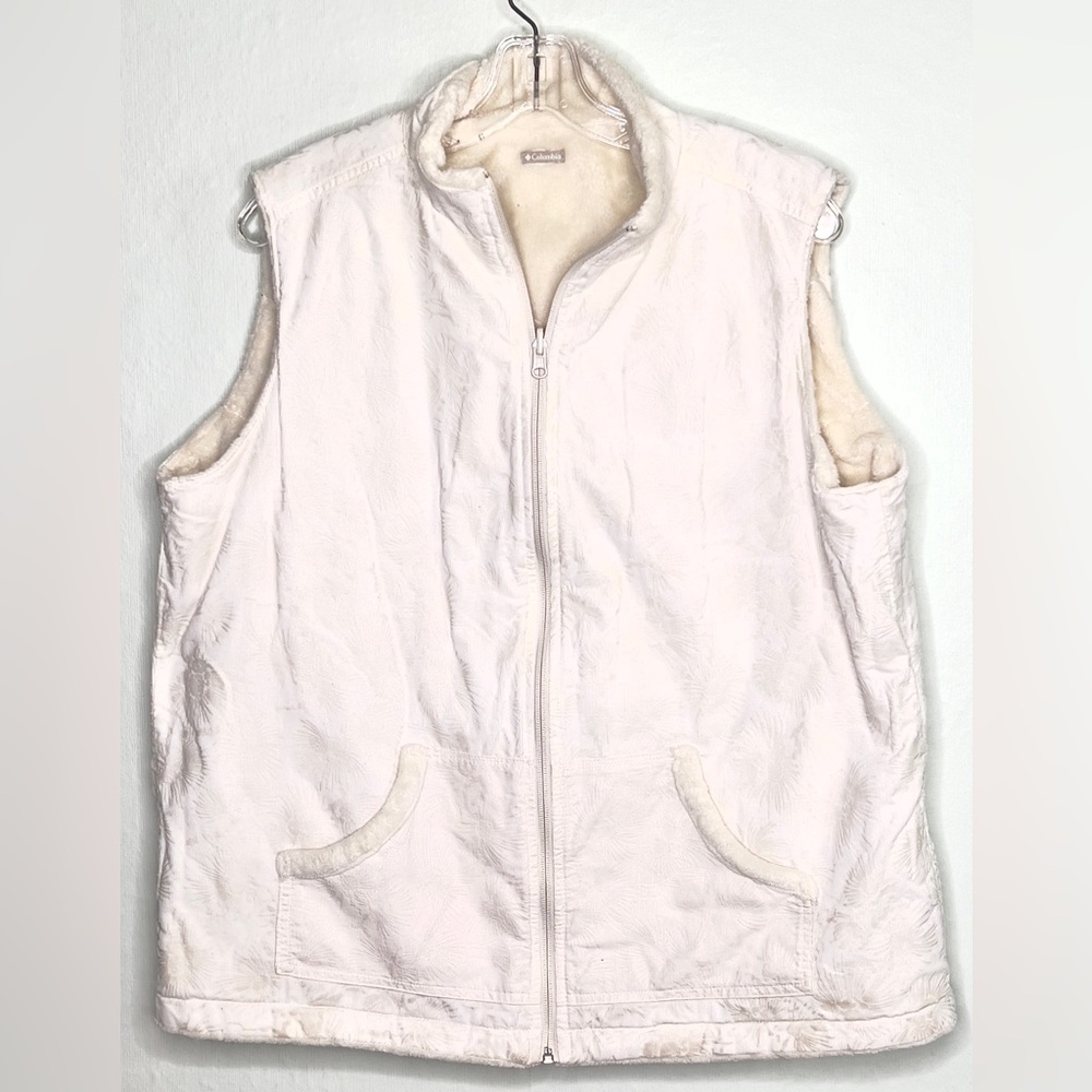 Columbia Wm. Size 1XL Vest Zip Reversible Cream  Textured Corduroy/Fleece #200